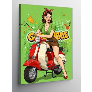 Kanvas Tablo Motosiklet Üzerinde Retro Kadın 100x140 cm