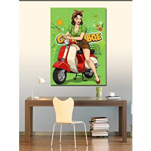 Kanvas Tablo Motosiklet Üzerinde Retro Kadın 100x140 cm