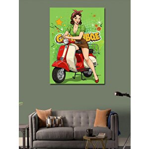 Kanvas Tablo Motosiklet Üzerinde Retro Kadın 100x140 cm