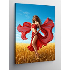 Kanvas Tablo Buğday Tarlasında Kadın 100x140 cm