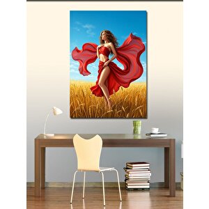 Kanvas Tablo Buğday Tarlasında Kadın 100x140 cm