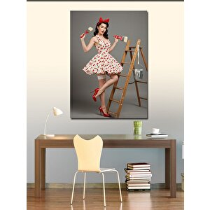 Kanvas Tablo Retro Tarzda Merdivenle Kadın 100x140 cm