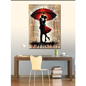 Kanvas Tablo Kırmızı Şemsiyeli Dans Eden Çift 70x100 cm