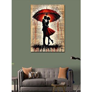 Kanvas Tablo Kırmızı Şemsiyeli Dans Eden Çift 70x100 cm
