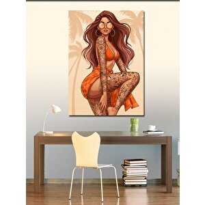 Kanvas Tablo Turuncu Mayo Ve Dövmeli Kadın 100x140 cm