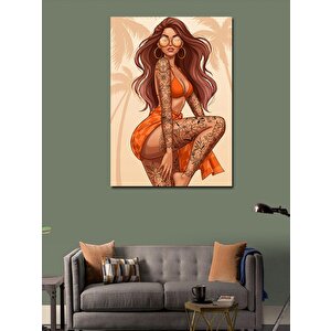 Kanvas Tablo Turuncu Mayo Ve Dövmeli Kadın 100x140 cm