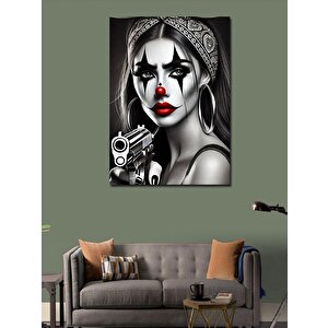 Kanvas Tablo Maskeli Ve Tabancalı Kadın 100x140 cm