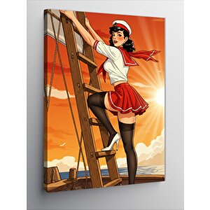 Kanvas Tablo Merdivende Retro Kadın 100x140 cm