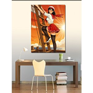 Kanvas Tablo Merdivende Retro Kadın 100x140 cm
