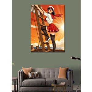 Kanvas Tablo Merdivende Retro Kadın 100x140 cm
