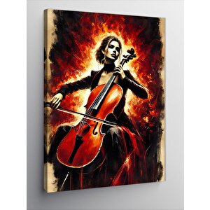 Kanvas Tablo Alevler İçinde Çello Çalan Kadın 100x140 cm
