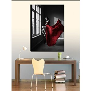 Kanvas Tablo Kırmızı Elbiseli Kadın Ve Gizem 100x140 cm