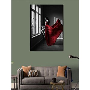 Kanvas Tablo Kırmızı Elbiseli Kadın Ve Gizem 100x140 cm