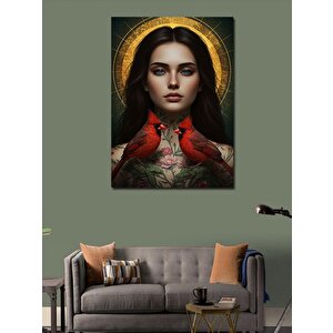 Kanvas Tablo Kırmızı Elbiseli Melek Kadın 100x140 cm