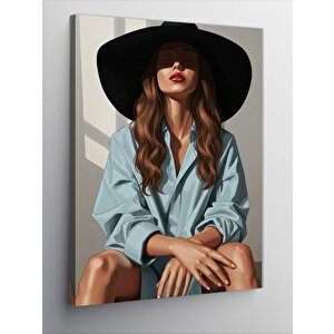Kanvas Tablo Şapkalı Kadın Portresi 100x140 cm