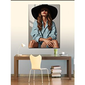 Kanvas Tablo Şapkalı Kadın Portresi 100x140 cm