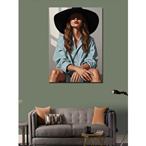 Kanvas Tablo Şapkalı Kadın Portresi 100x140 cm