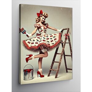 Kanvas Tablo Merdivende Retro Kadın 100x140 cm