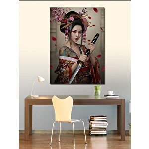 Kanvas Tablo Kılıç Tutan Geleneksel Japon Kadını 50x70 cm