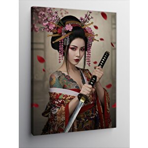 Kanvas Tablo Kılıç Tutan Geleneksel Japon Kadını 100x140 cm
