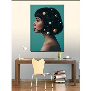 Kanvas Tablo Gezegen Saçlı Kadın Ve Kozmos 50x70 cm