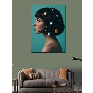Kanvas Tablo Gezegen Saçlı Kadın Ve Kozmos 50x70 cm