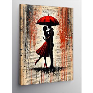 Kanvas Tablo Kırmızı Şemsiye Altında Çift 70x100 cm