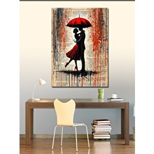 Kanvas Tablo Kırmızı Şemsiye Altında Çift 70x100 cm