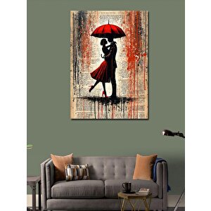 Kanvas Tablo Kırmızı Şemsiye Altında Çift 70x100 cm