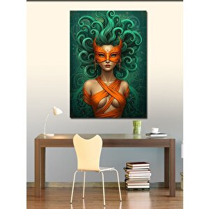 Kanvas Tablo Maskeli Kadın Ve Turuncu 70x100 cm