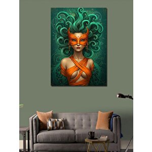 Kanvas Tablo Maskeli Kadın Ve Turuncu 70x100 cm