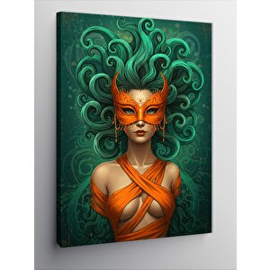 Kanvas Tablo Maskeli Kadın Ve Turuncu 50x70 cm