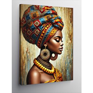 Kanvas Tablo Renkli Başörtülü Afrikalı Kadın 100x140 cm
