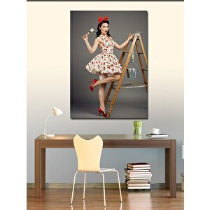 Kanvas Tablo Retro Tarzda Kadın Ve Boya 70x100 cm