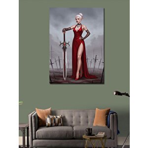 Kanvas Tablo Kırmızı Elbiseli Kadın Ve Kılıç 70x100 cm