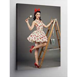 Kanvas Tablo Retro Tarzda Kadın Ve Boya 50x70 cm