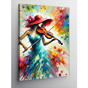 Kanvas Tablo Keman Çalan Renkli Kadın 70x100 cm