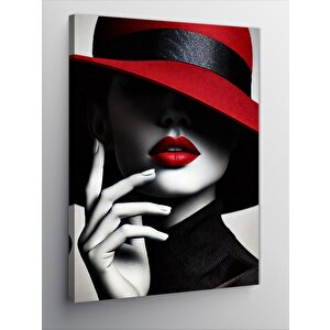 Kanvas Tablo Kırmızı Şapkalı Kadın 70x100 cm