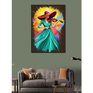 Kanvas Tablo Keman Çalan Renkli Kadın 100x140 cm