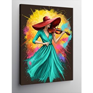 Kanvas Tablo Keman Çalan Renkli Kadın 70x100 cm