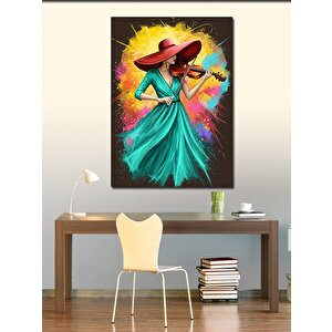 Kanvas Tablo Keman Çalan Renkli Kadın 70x100 cm