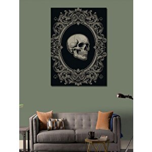 Kanvas Tablo Kafatası Ve Gotik Çerçeve 100x140 cm