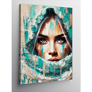 Kanvas Tablo Beyaz Başörtülü Kadın Portresi 70x100 cm