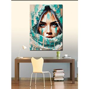 Kanvas Tablo Beyaz Başörtülü Kadın Portresi 70x100 cm