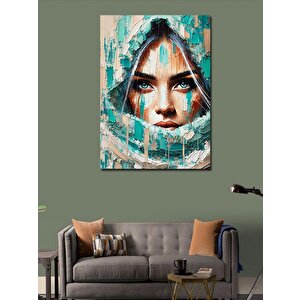 Kanvas Tablo Beyaz Başörtülü Kadın Portresi 70x100 cm