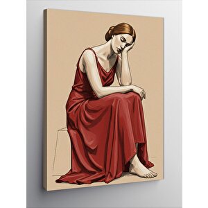 Kanvas Tablo Kırmızı Elbiseli Oturan Kadın 70x100 cm