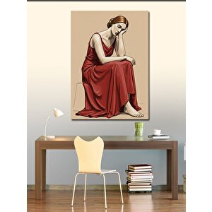 Kanvas Tablo Kırmızı Elbiseli Oturan Kadın 70x100 cm