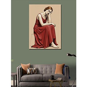 Kanvas Tablo Kırmızı Elbiseli Oturan Kadın 70x100 cm