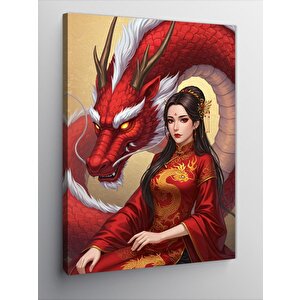 Kanvas Tablo Kırmızı Ejderha Ve Kadın 100x140 cm