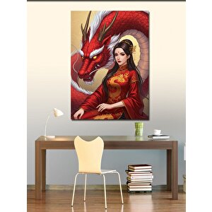 Kanvas Tablo Kırmızı Ejderha Ve Kadın 100x140 cm